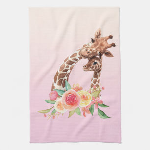 Cute Giraffe Watercolor Mamma & Baby Kökshandduk