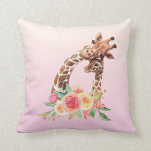 Cute Giraffe Watercolor Mamma & Baby Kudde