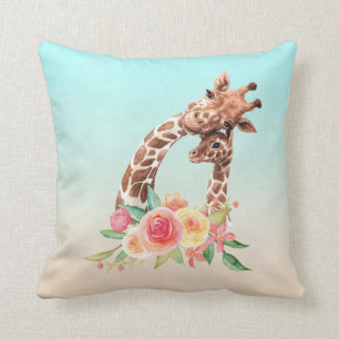 Cute Giraffe Watercolor Mamma & Baby Kudde