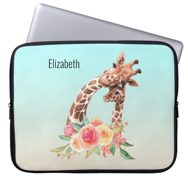 Cute Giraffe Watercolor Mamma & Baby Laptop Fodral (Framsidan)