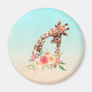 Cute Giraffe Watercolor Mamma & Baby Magnet