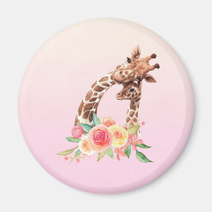 Cute Giraffe Watercolor Mamma & Baby Magnet
