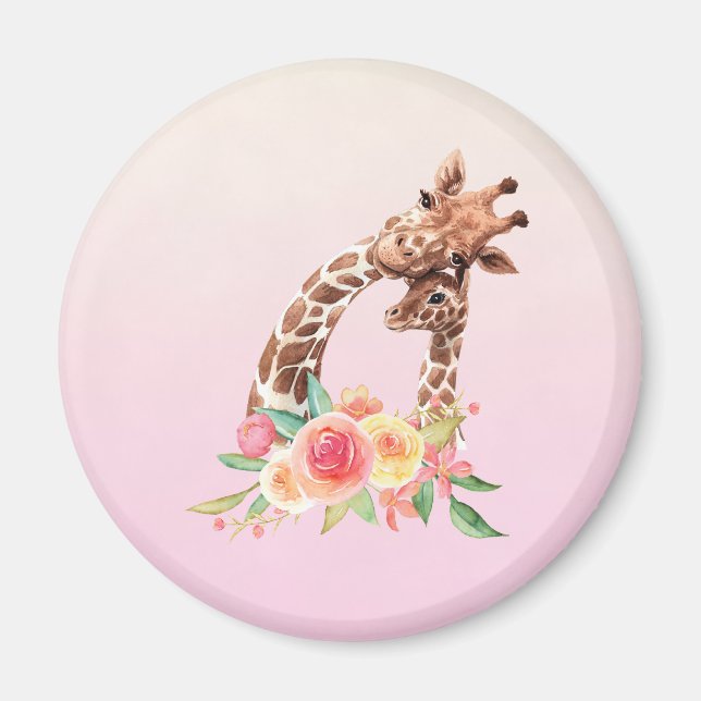 Cute Giraffe Watercolor Mamma & Baby Magnet (Framsidan)