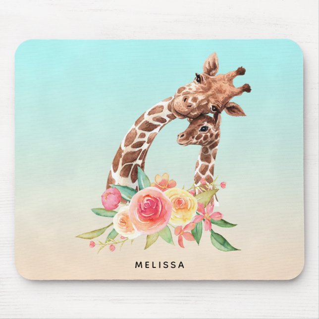 Cute Giraffe Watercolor Mamma & Baby Musmatta (Framsidan)