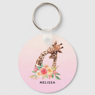 Cute Giraffe Watercolor Mamma & Baby Nyckelring