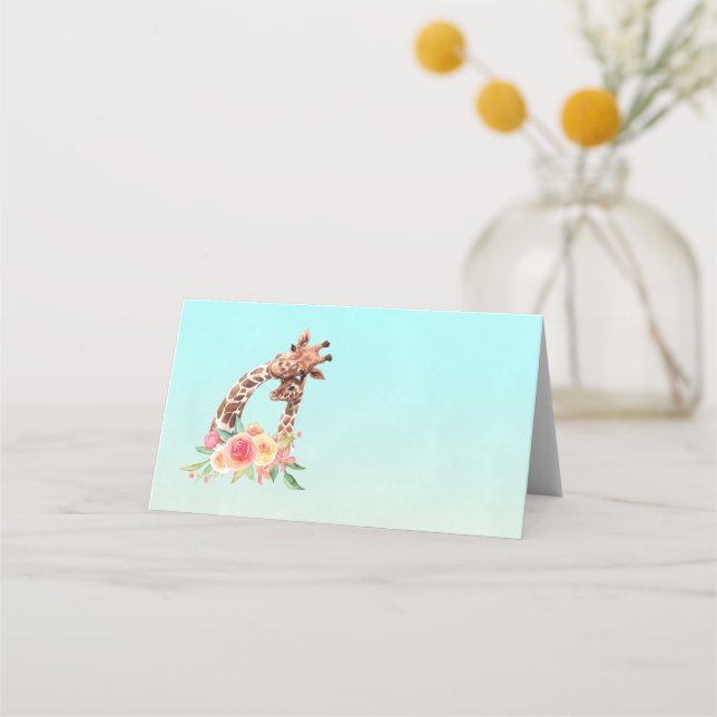 Cute Giraffe Watercolor Mamma & Baby Placeringskort (Framsida)