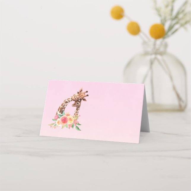 Cute Giraffe Watercolor Mamma & Baby Placeringskort (Framsida)