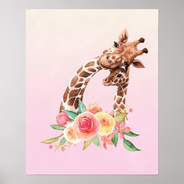 Cute Giraffe Watercolor Mamma & Baby Poster (Framsidan)