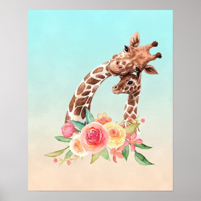 Cute Giraffe Watercolor Mamma & Baby Poster (Framsidan)