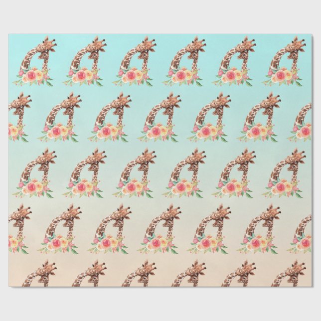 Cute Giraffe Watercolor Mamma & Baby Presentpapper (Platt)