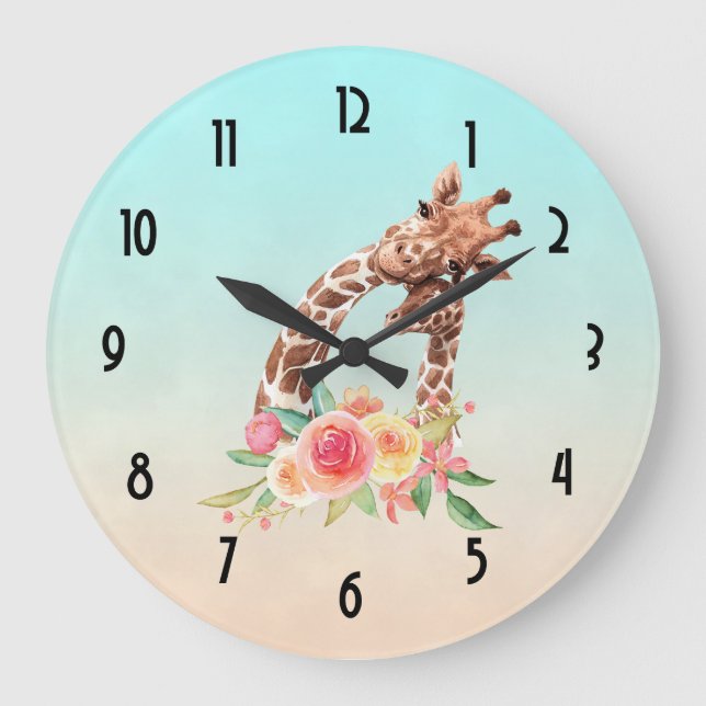 Cute Giraffe Watercolor Mamma & Baby Stor Klocka (Framsida)