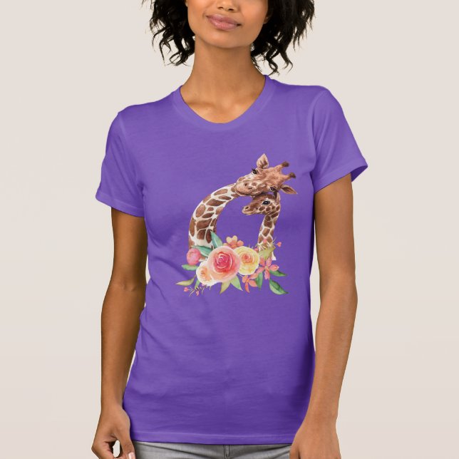 Cute Giraffe Watercolor Mamma & Baby T Shirt (Framsida)