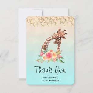 Cute Giraffe Watercolor Mamma & Baby Tack Kort