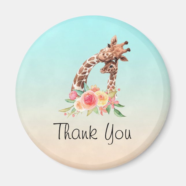 Cute Giraffe Watercolor Mamma & Baby Tack Magnet (Framsidan)
