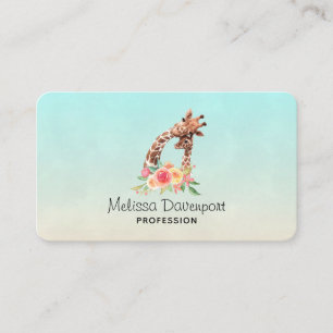 Cute Giraffe Watercolor Mamma & Baby Visitkort