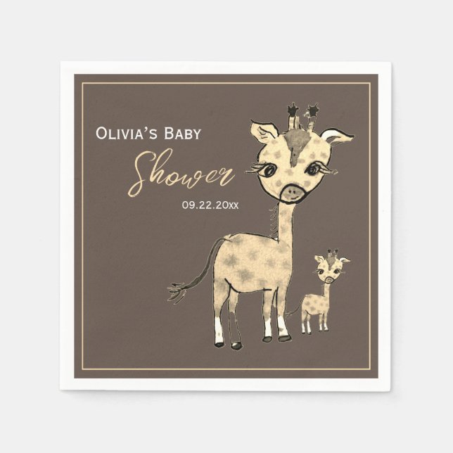 Cute Giraffe Watercolor Rustic Pappersservett (Framsidan)