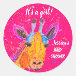 Cute Giraffe Watercolor Safari Jungle Baby Shower Runt Klistermärke