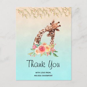 Cute Giraffe Watercolor Tack vykort