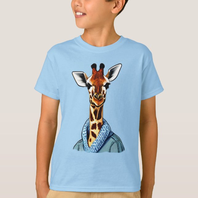 Cute Giraffe Wear a Denim Jacka Barn Tee (Framsida)