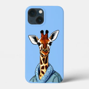 Cute Giraffe Wearing a Denim Jacka