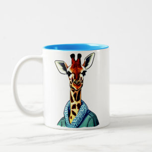 Cute Giraffe Wearing a Denim Jacka Två-Tonad Mugg