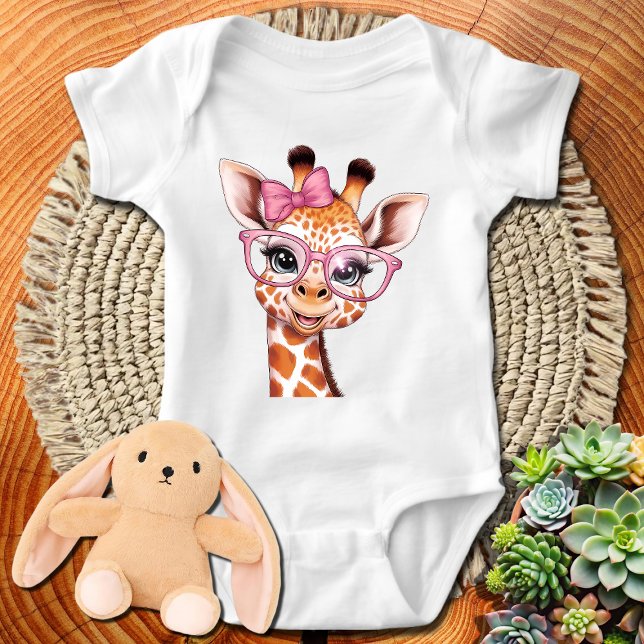 Cute Giraffe Wearing Croquette Bow and Glasses T Shirt (Skapare uppladdad)