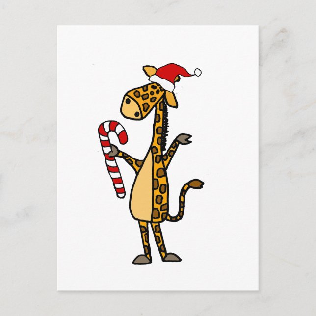 Cute Giraffe Wearing Santa Hat-Tecknaden Vykort (Framsida)