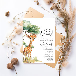 Cute Giraffe Woodlan Safari Baby Shower Inbjudningar