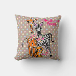 Cute Giraffe, Zebra, Tiger | Safari-vänner Thro Kudde