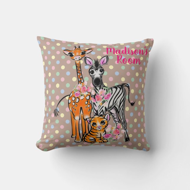 Cute Giraffe, Zebra, Tiger | Safari-vänner Thro Kudde (Framsida)