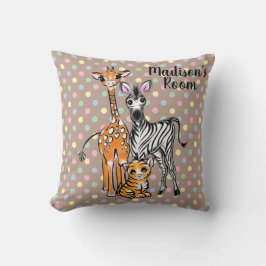 Cute Giraffe Zebra Tiger Söta Safari-vänner Kudde