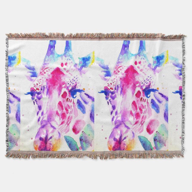 Cute Giraffe Zoo Animal Mönster Watercolor Filt (Framsidan)