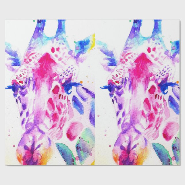 Cute Giraffe Zoo Animal Mönster Watercolor Presentpapper (Platt)