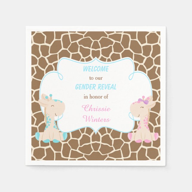 Cute Giraffes Gender Reveal Pappersservett (Framsidan)
