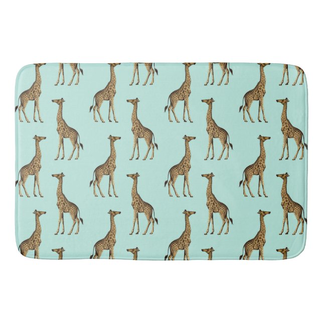 Cute Giraffes Guld och Mint Badrumsmatta (Framsidan)