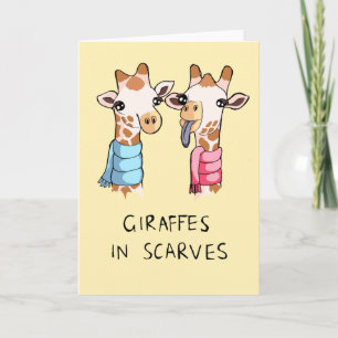Cute Giraffes in Scarves Teckning Greeting Card Kort