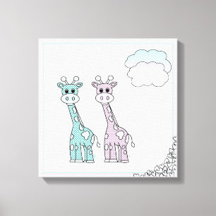 Cute Giraffes med örter och moln Canvastryck