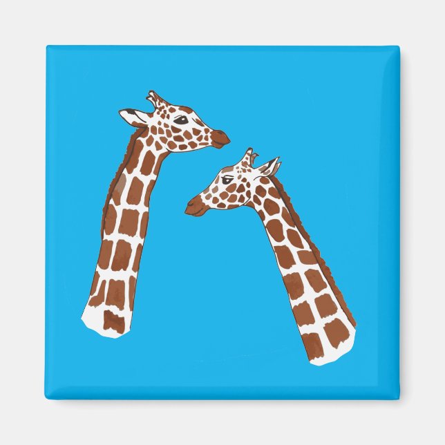 Cute Giraffes på blå bakgrund Magnet (Framsidan)