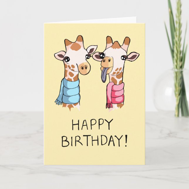 Cute Giraffes Scarves Teckning Grattis på födelsed Kort (Framsida)