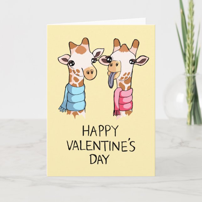 Cute Giraffes Scarves Teckning Valentinkort Helgkort (Framsida)