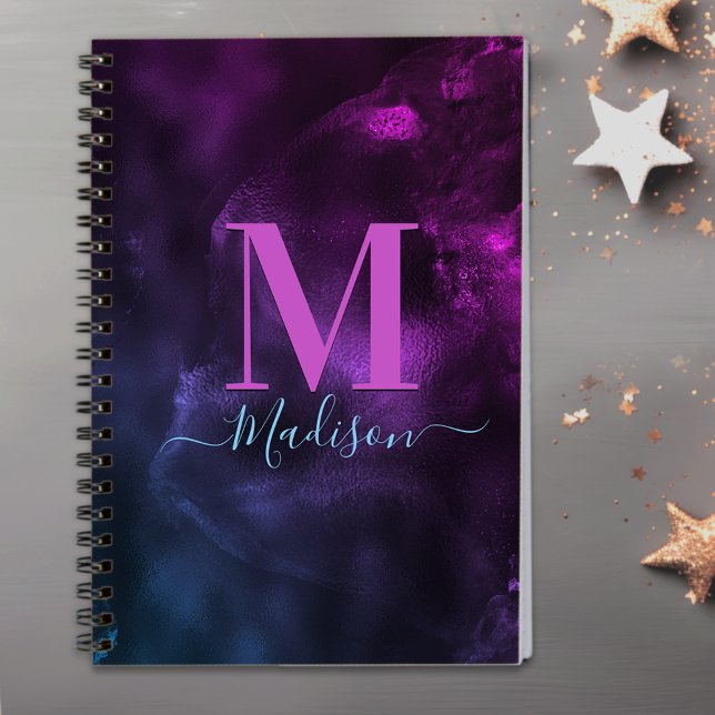 Cute girblue lila marble art monogram anteckningsbok (Skapare uppladdad)