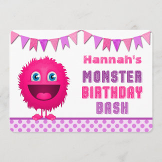 Cute Gire Monster Birthday Bash Inbjudningar