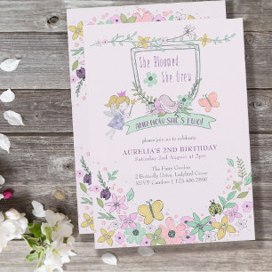 Cute Girl, 2:a födelsedagen Fairy Blomsterträdgård Inbjudningar