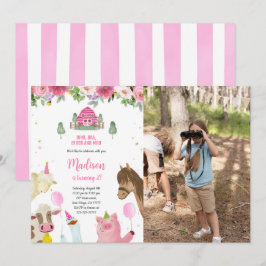Cute Girl 2nd Farm Photo Birthday Inbjudningar