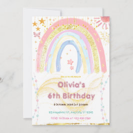 Cute Girl Abstract Rainbow Any Age Birthday Inbjudningar