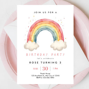 Cute Girl Abstrakt Rainbow any age Birthday Inbjudningar