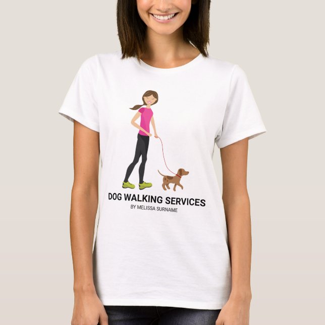 Cute Girl and A Brown Hund - Hund Walking Services T Shirt (Framsida)