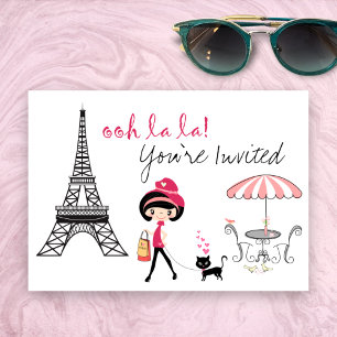 Cute Girl and Black Cat Paris Birthday Investigati Inbjudningar