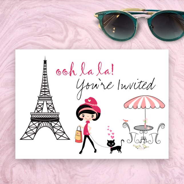 Cute Girl and Black Cat Paris Birthday Investigati Inbjudningar (Skapare uppladdad)