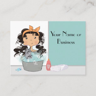 Cute Girl and Cat Bath Pet Grooming Visitkort